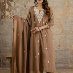 Coffee Brown Embroidered Kurta Set
