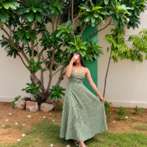Olive Gingham Maxi Dress