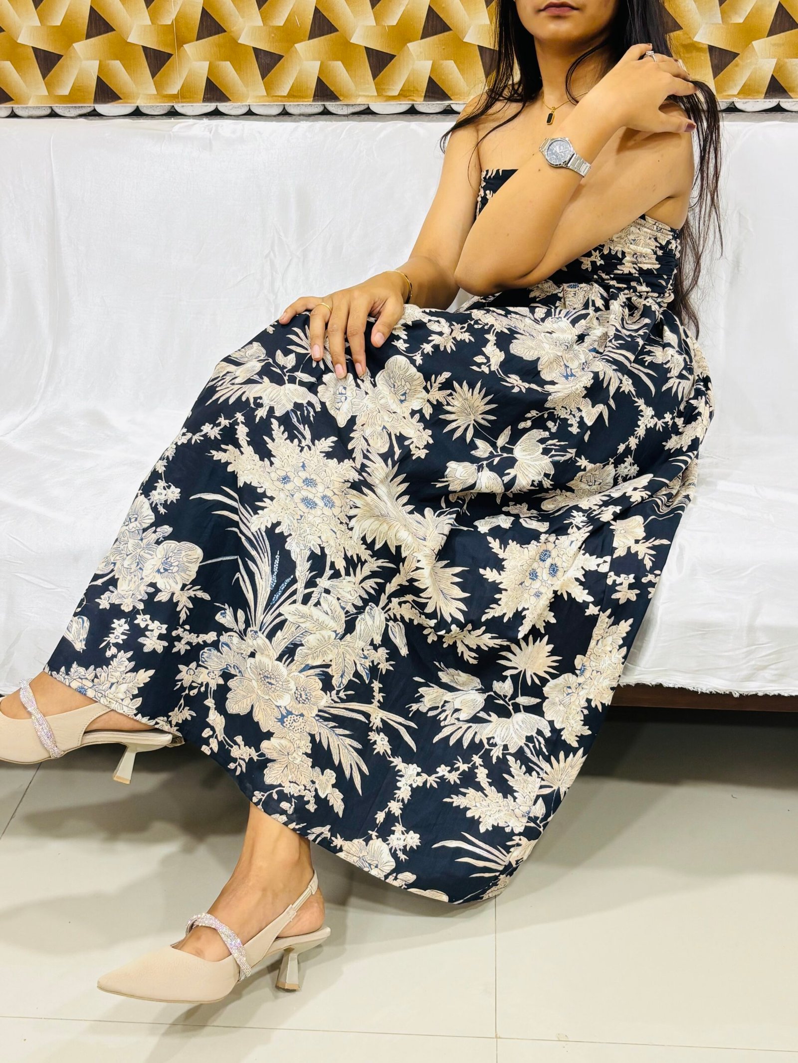 Midnight Bloom Strapless Dress